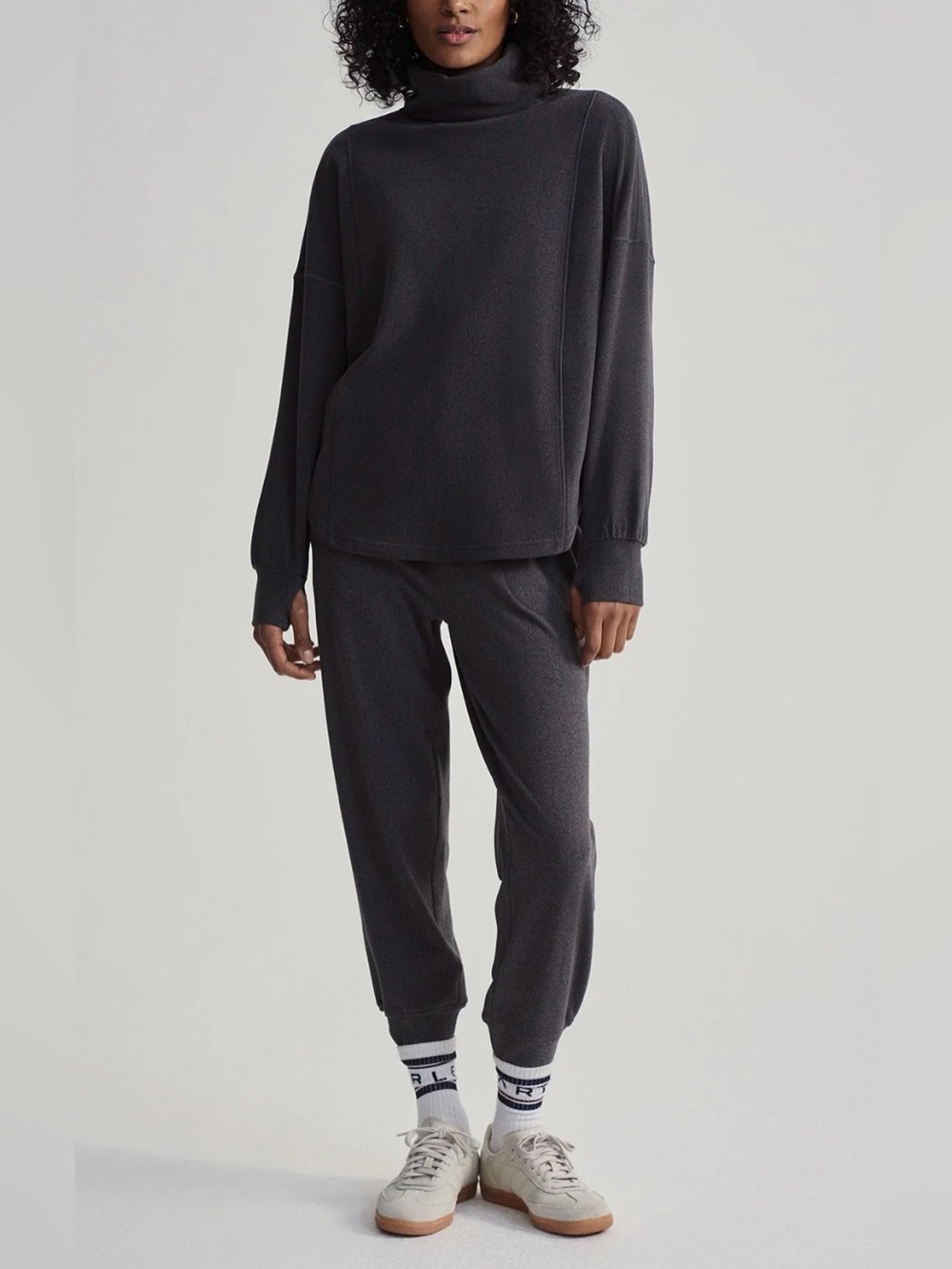 NWT VARLEY Reiner Roll Neck Black Marled Pullover Sweatshirt Top XS